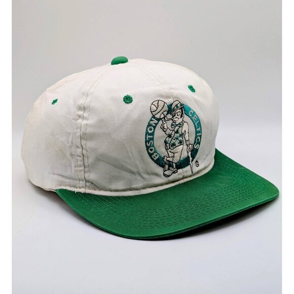 Vintage 90’s Boston Celtics Hat Snapback Two Tone White Green NBA VTG Larry Bird - Picture 1 of 6